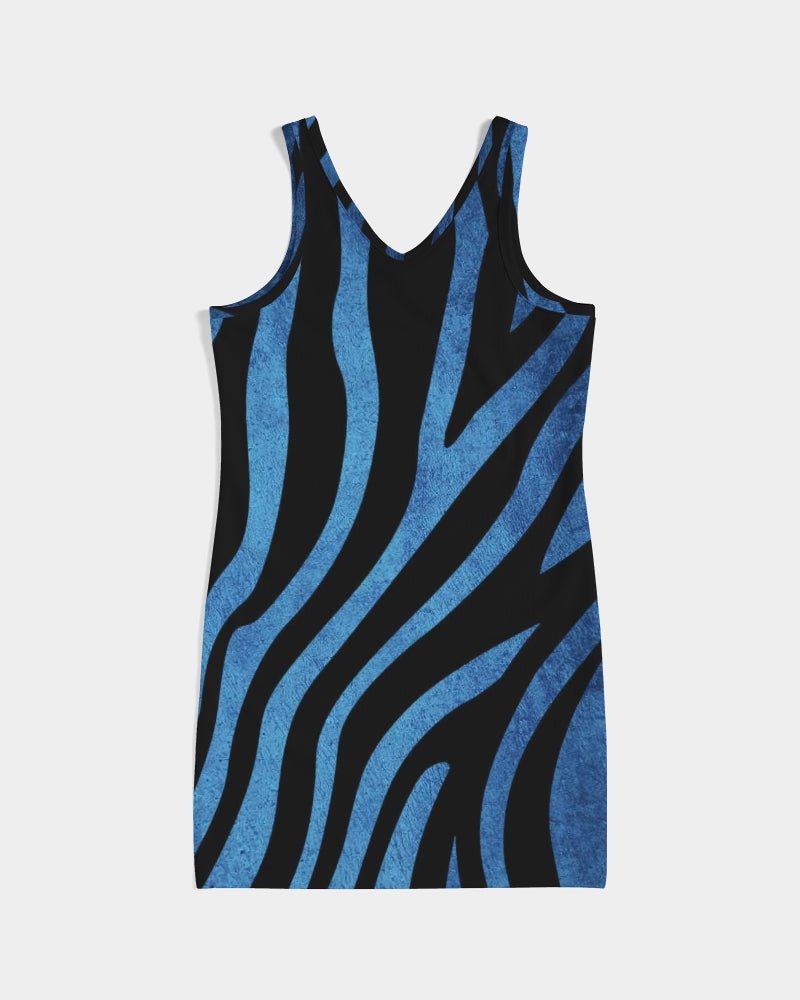True Blue Zebra Women's Rib Knit V Neck Mini Dress - FABA Collection