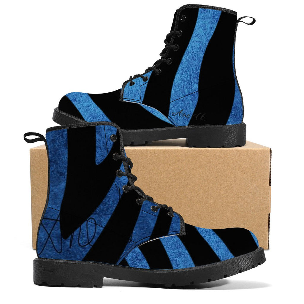 Vegan Leather Boots True Blue Stripes - FABA Collection
