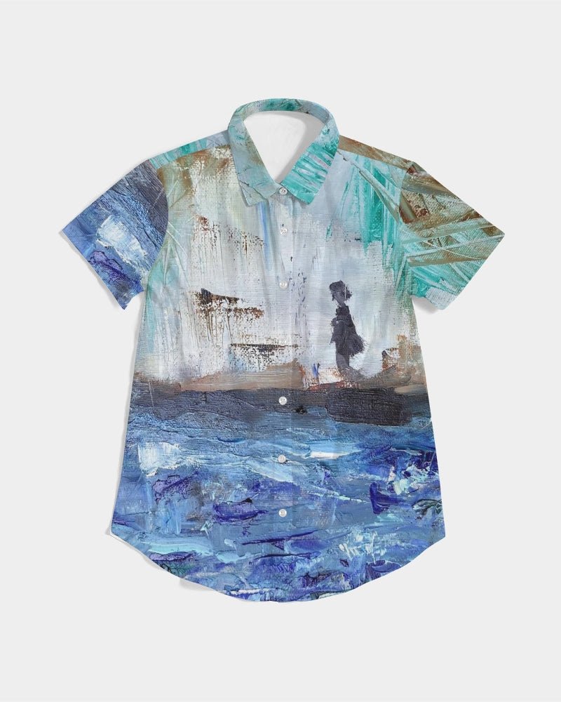 Walking at the Beach Women's Short Sleeve Button Up - FABA Collection