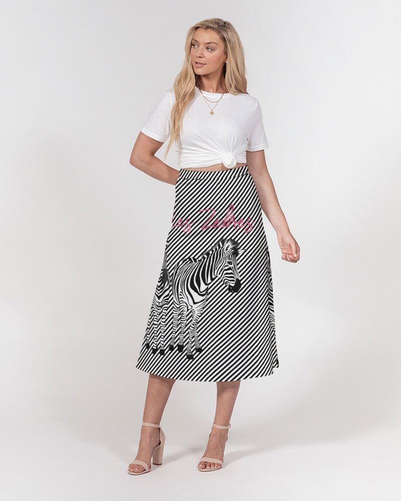 Women's A-Line Midi Skirt 2 Zebras - FABA Collection