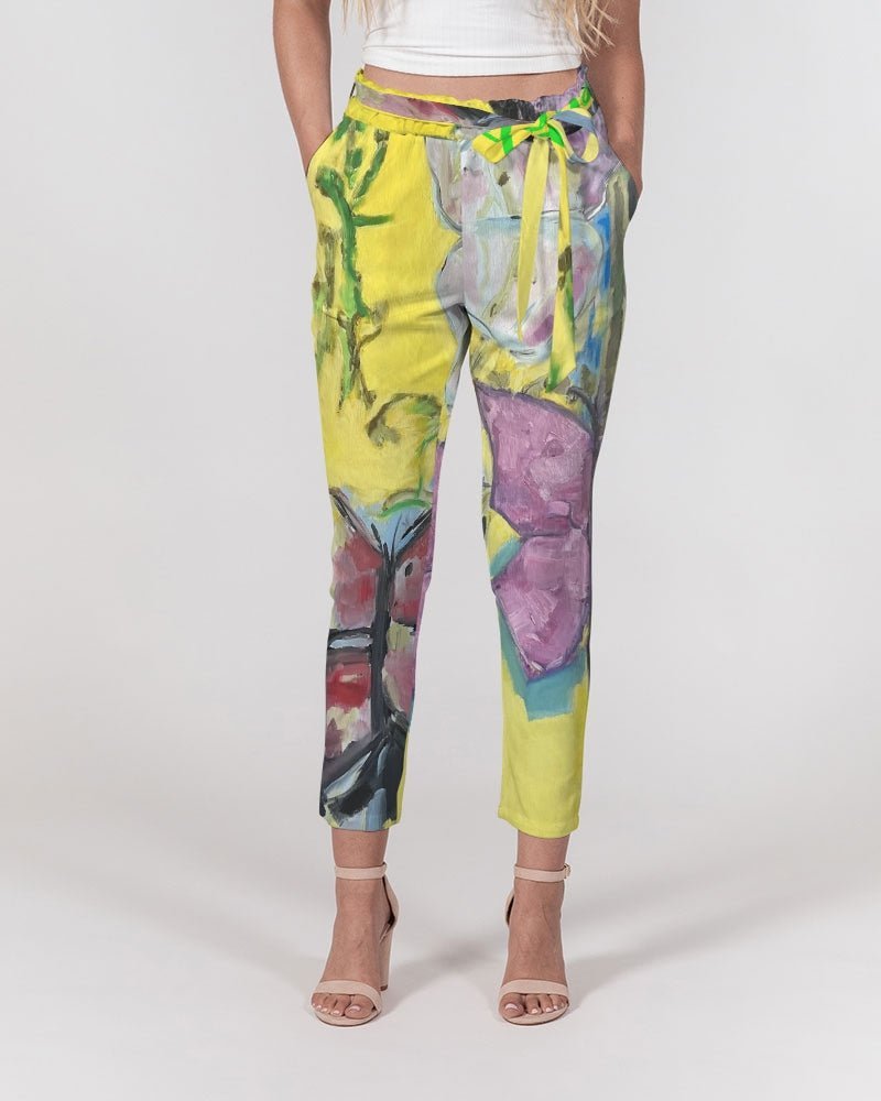 Women's Belted Tapered Pants Papillons and Fern - FABA Collection