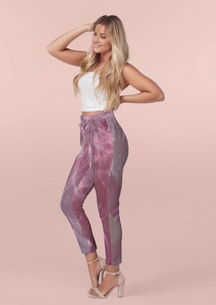 Women's Belted Tapered Pants Pink Smoke - FABA Collection