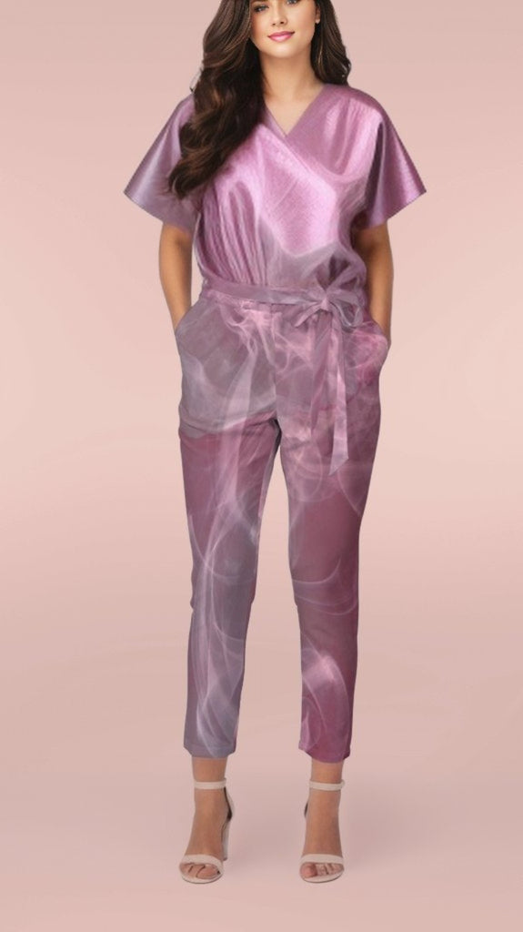 Women's Belted Tapered Pants Pink Smoke - FABA Collection