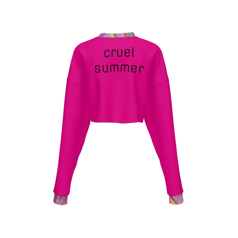 Women’s Cropped Crewneck Sweatshirt Fuschia Rainbow - FABA Collection