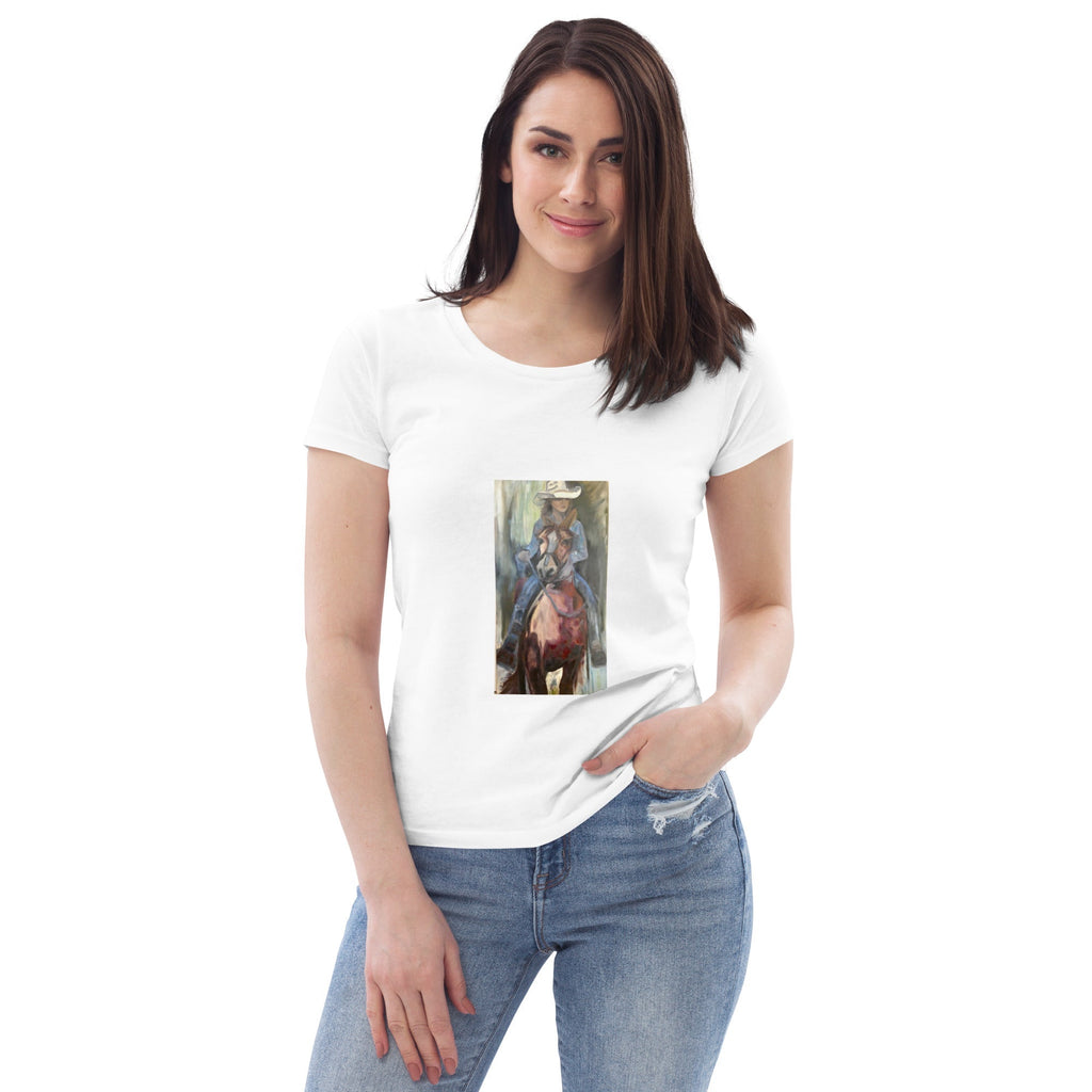 Women's fitted organic cotton tee Go West Cowgirl - FABA Collection