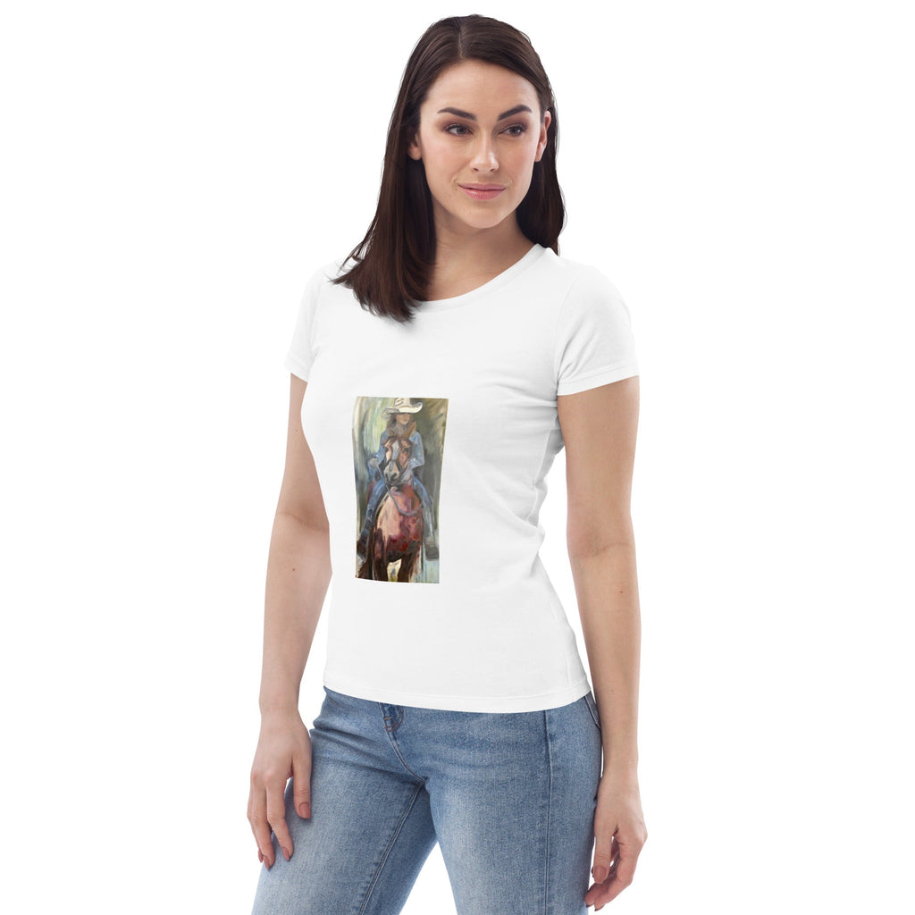 Women's fitted organic cotton tee Go West Cowgirl - FABA Collection