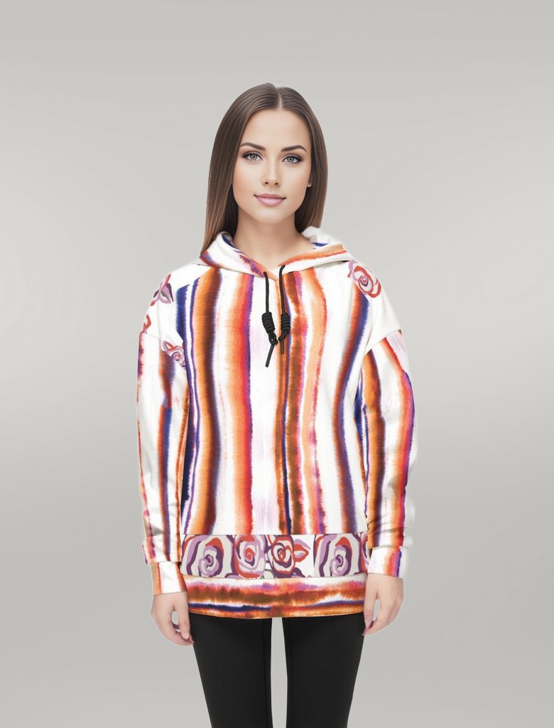 Women’s Relaxed Fit Hoodie With Front Patch Orange Splash Printemps - FABA Collection