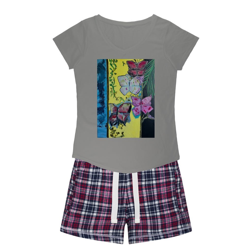 Women's Sleepy Tee and Flannel Short Les Papillons - FABA Collection
