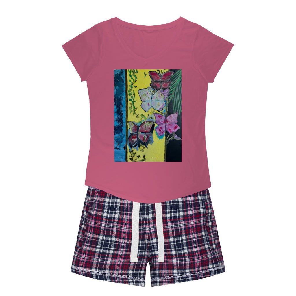 Women's Sleepy Tee and Flannel Short Les Papillons - FABA Collection