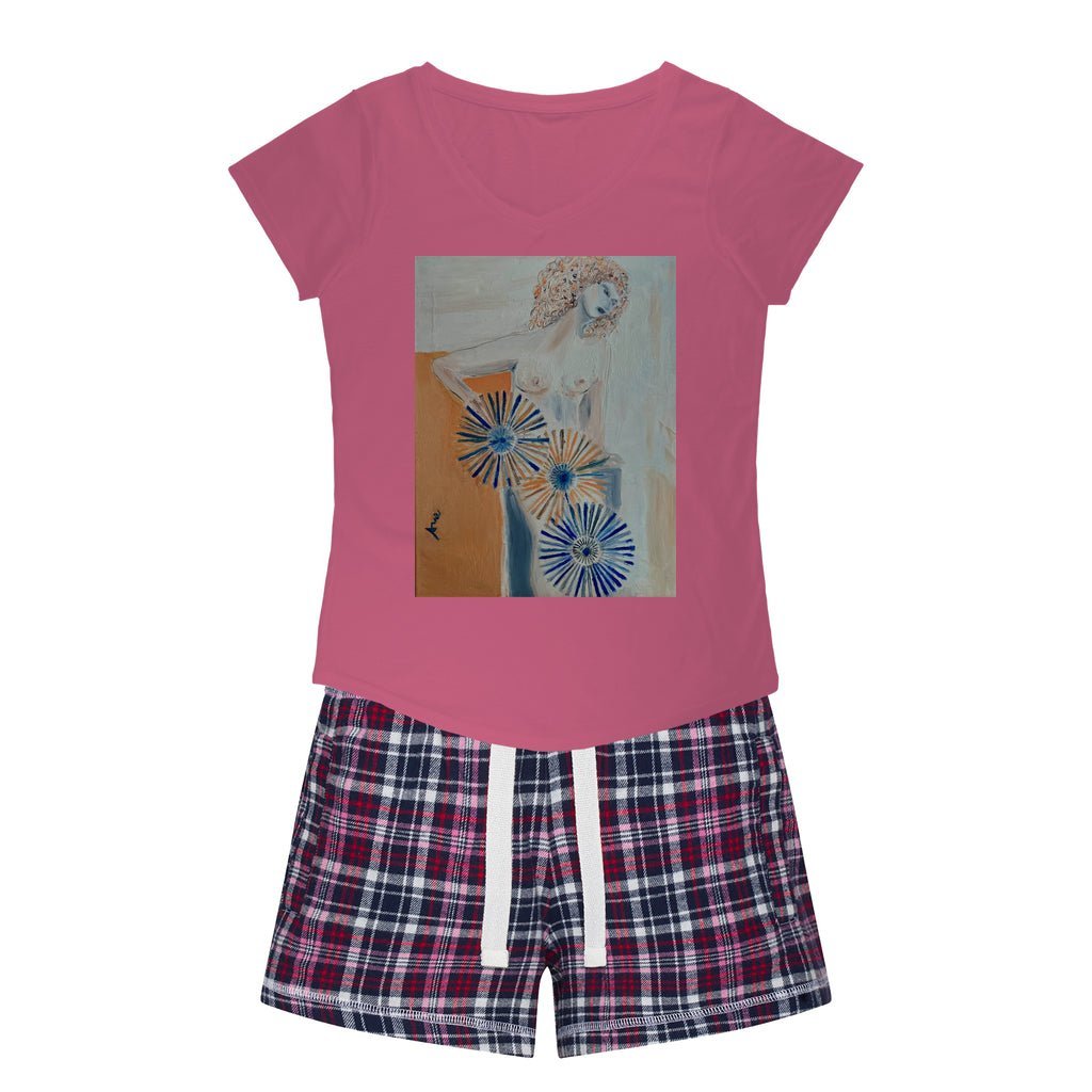 Women's Sleepy Tee and Flannel Short Self-portrait Spinning my Wheels - FABA Collection