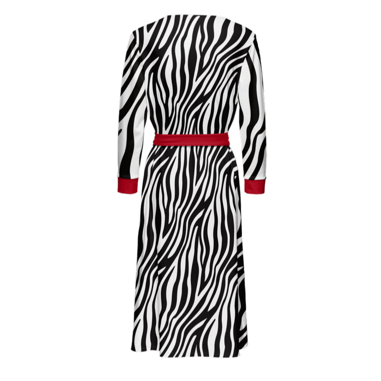 Women’s ¾ Sleeve Dress Zebra & Red Cherry - FABA Collection