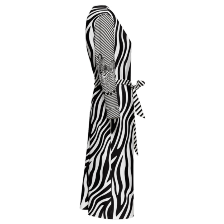 Women’s ¾ Sleeve Wrap Dress Zebra - FABA Collection