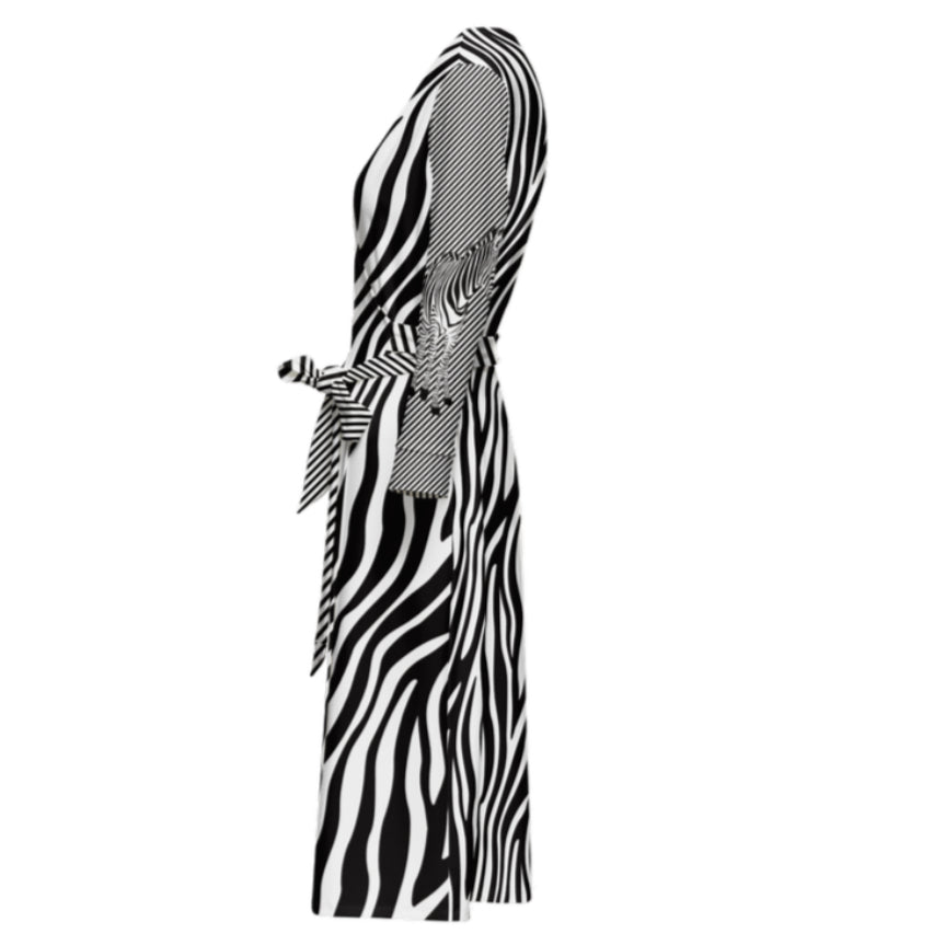Women’s ¾ Sleeve Wrap Dress Zebra - FABA Collection